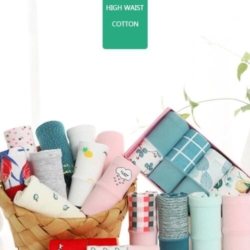 Waist Slimming 4Pcs Breathable Girls LingerieWomens Panties Soft Cotton High Underwear Cute Print Seamless Briefs Sexy