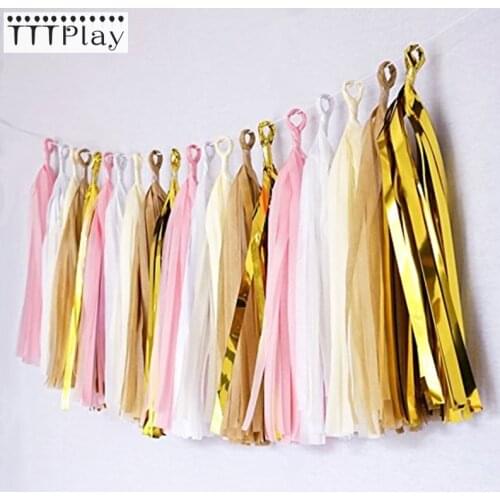 5pcs/lot 14inch 35cm Rose Gold Colorful Tissue Paper Tassels Party Wedding Decoration Garland Buntings Pompom Tassel Baby Shower