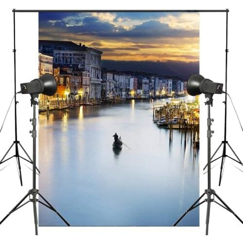 5x7ft Exquisite River Boat Photography Background Town Light Backdrop wedding Photo Studio Backdrop Props Wall