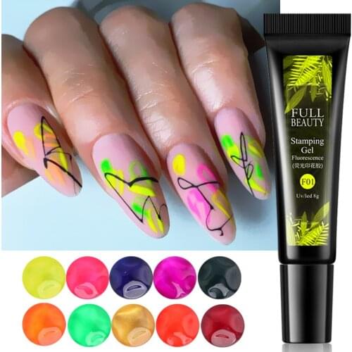 8ml Nail Stamping Fluorescence Nail Polish Glowing Printing Transfer Stamp Plates Stencil Colors Tool Nail Accessories SA1916