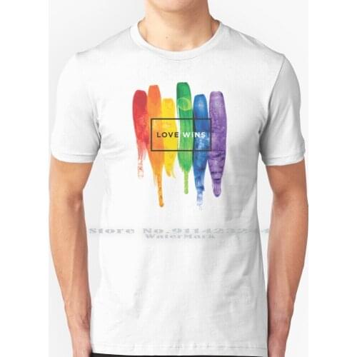 Watercolor Lgbt Love Wins Rainbow Paint Typographic T Shirt 100% Pure Cotton Lesbian Bisexual Gaypride Glbt Sanfrancisco