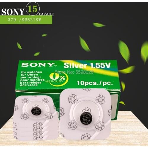 15Pcs SONY Button Batteries 16mAh AG0 LR521 Silver oxide 379A SR521 379 618 SR63 521 SR521SW For Watch Battery