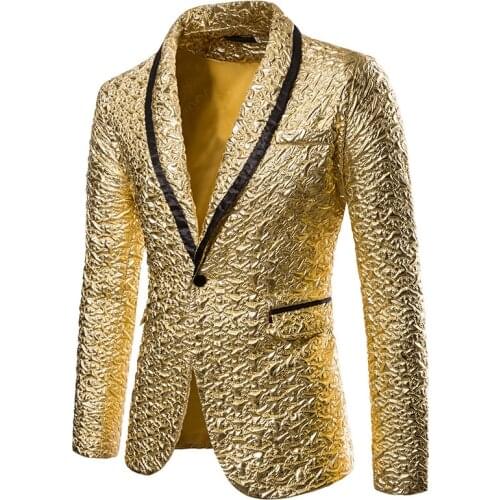 Shiny Gold Glitter Suit Jacket Men 2021 Brand Shawl Collar One Button Blazer Jacket Mens Party Wedding Groom Prom Dress Blazers