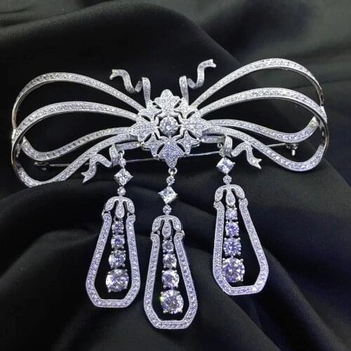 925 sterling silver with cubic zircon bowknot brooch pins fine women jewelry free shippping