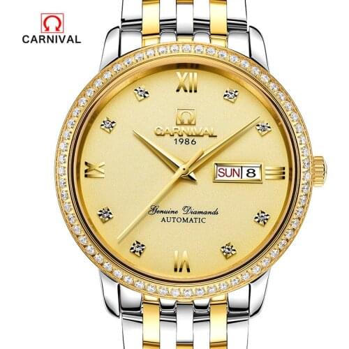 Carnival 2018 New Top brand Luxury Business Gold Mens Watches Automatic Watch Men Week Date Waterproof mechanical watches