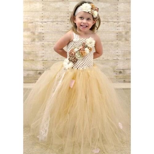 Girls Flower Lace Tutu Dresses Kids Crochet Tulle Dress Ball Gown with Hairbow Set Children Birthday Wedding Party Costume Dress