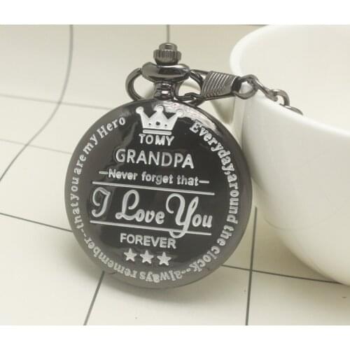 To My Grandpa Quartz Pocket Watch I LOVE YOU FOREVER Laser Engraved Necklace Chain Clock Gold Watches Grandfather Birthday Gift