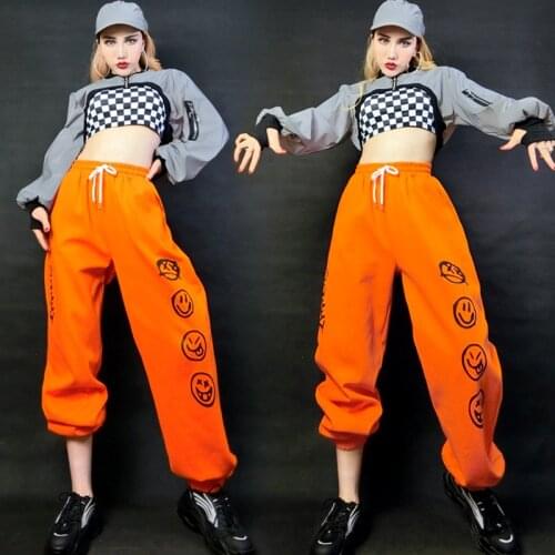 Hip-Hop Street Dance Costumes Performance Clothes Female Student Jazz Dance Reflective Jacket Casual Loose Sports Suit SL4537