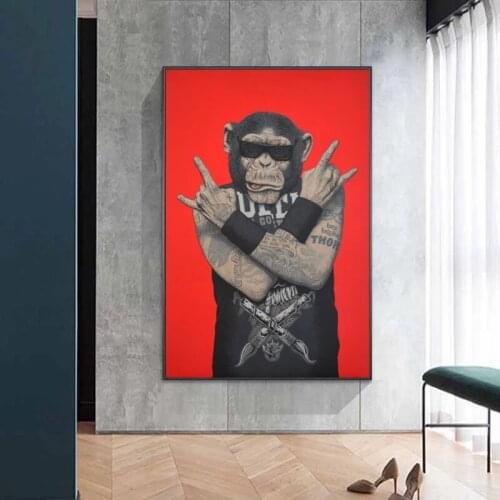 Canvas Painting Modern Abstract Hip Hop Rapper Funny Tattoo Monkey Gorilla Animal Posters and Prints for Living Room Home Decor