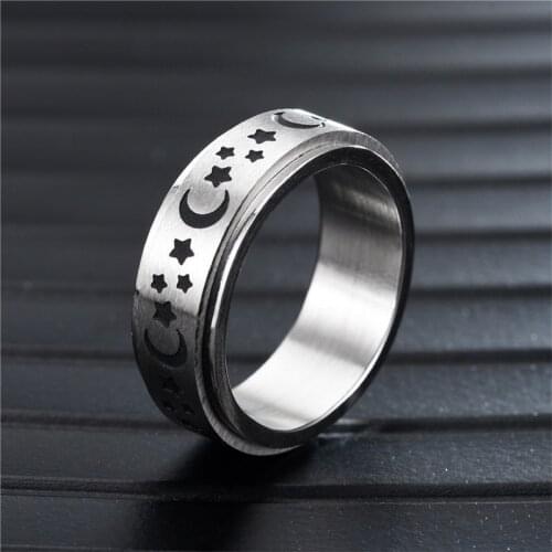 Stainless Steel Fidget Spinner Rings Moon Star Sun Fine Tuning Rotating Ring Boho Jewelry Gift Lucky Worry Ring For Anxiety