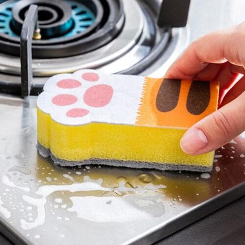 3Pcs Cat Claw Design Non-scratch Dishwashing Scrub Sponge Kitchen Cleaning Tool