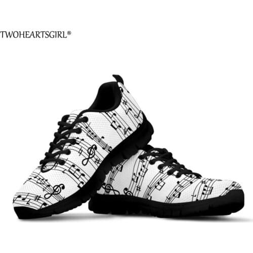 Twoheartsgirl Classic Music Notes Print Mesh Sneakers for Men Casual Lace Up Vulcanized Shoes Breathable Male Mesh Sneakers