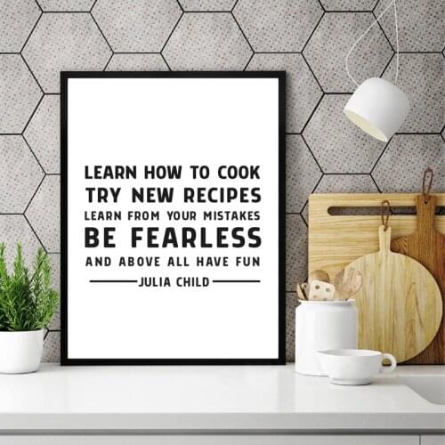 Julia Child Food Quote Canvas Print Kitchen Wall Art Picture Cooking Quotes Art Painting Black White Wall Picture Kitchen Decor