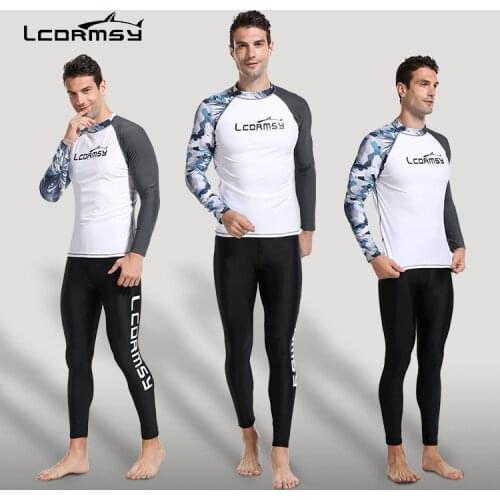 LCDRMSY MENS RASH GUARDS BEACH LONG SLEEVES SURFING SWIMMING TOP SHIRTS PANT SET WATER SPORTS GYM WETSUIT QUICK-DRY UPF50+ Y775