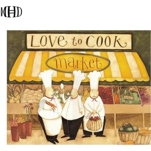 MHD Full & Square 3d diy Diamond Painting Love Cook Shop Crystal Picture Diamond Mosaic Sticker 5D Decorative Painting