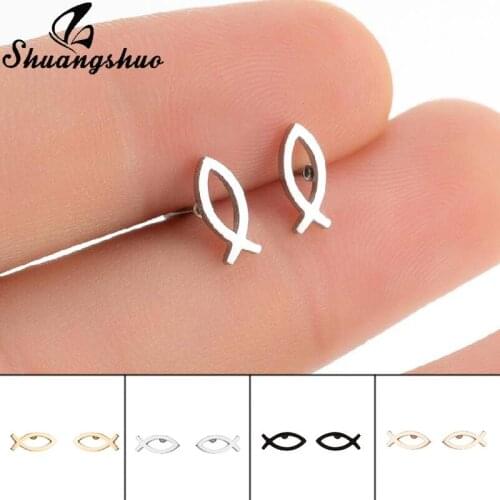 Shuangshuo Cute Stainless Steel Animal Earrings for Women Girls Minimalist Hollow Fish Earrings Piercing Female Jewelry Studs