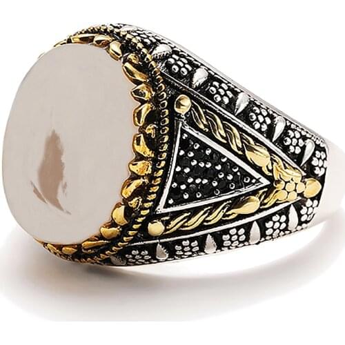 New Vintage Silver Carved Floral Texture Mens Punk Jewelry Gift White Oval Stone Ring