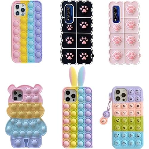Pop Bubble Fidget Toys Case For Xiaomi Redmi Note 7 8 9 9S 9T 10 10S 10T 9C 9 Power K20 K30 K30i K40 Pro Max Soft Silicone Cover
