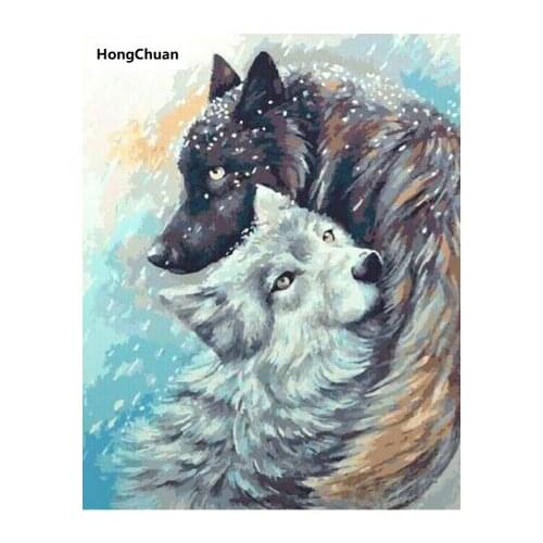 Couple Wolf Mural 5D DIY Full Square/Round Diamond Painting Diamond Embroidery Diamond Cross Stitch Home Decoration Gift