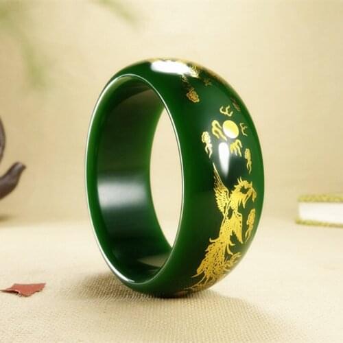 Natural green jade bangles for women handmade dragon phoenix and jade bracelet for women bracelet for women