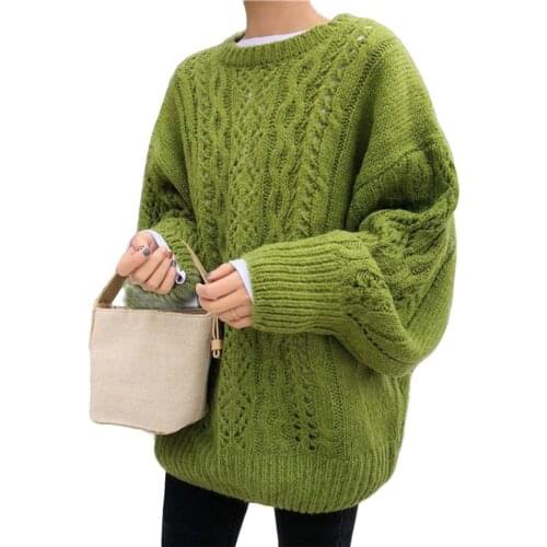 2021 New Womens Sweater Hollow Pullover Jumper Korean Fashion Loose Jacket Knitwear Street Dress Top Medium Length Tricot ST063