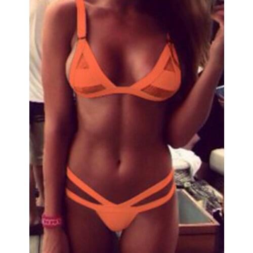 Solid swimwear, mesh bikini set, sexy swimwear, triangle bikini, biquini, white bikini, bandage bathing suit