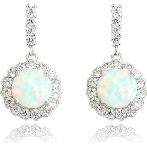 Wholesale Retail Gorgeous Synthetic White Fire Opal Women Fashion Jewelry Stud Earrings Free Gift Box