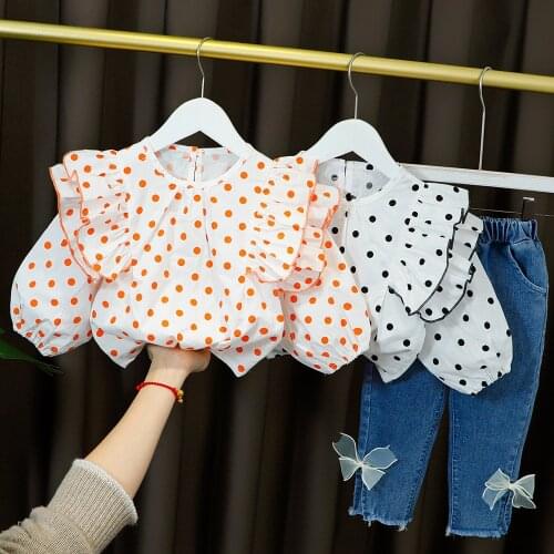 0-3 Years 2021 Spring Autumn Girls Fashion Suit Baby Kids Children 2pcs Clothing Set Inlcuding Blouse+ Jeans Pant