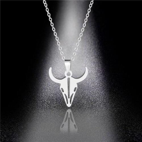 1pcs Stainless Steel Bull Head Necklace Men and Women Vintage Sliding & Pendants Small Animal Supplies Korean Style Dropship