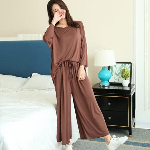 Modal Pyjamas Plus Size XXL 3XL Pajamas For Women Sleepwear Lounge Wear Long Sleeve Wide Leg Pants Suit Women Autumn New