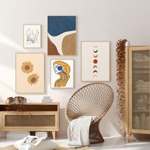 Affiche de tournesol abstraite Boho Sexy Figure Corps Ligne Peinture Impression Sur Toile Peinture Mur Art Image Pour Salon Déco