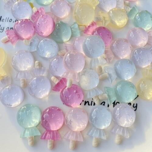 20Pcs Transparent Star Lollipop Flatback Resin Cabochon Kawaii Fake Food Scrapbooking Hair Bows Accessories DIY Decoration Craft