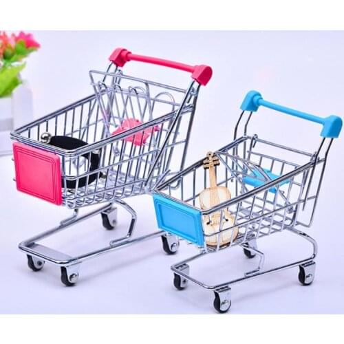 Supermarket Hand Trolley Mini Shopping Cart Desktop Decoration Storage Toy Gift Creative Metal Home Storage Handcart Toys
