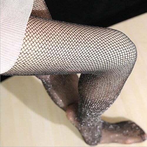 Sexy Brilliant Fishnet Tights Women Glitter Tights Mesh Girls Shiny Stockings Black Net Sparkly Tights Female Seamless Pantyhose