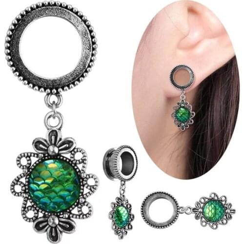 2PCS Stainless Steel Green Fish Scales Ear Plugs Tunnels Flesh Expansions Piercing Earring Gauges Fashion Body Jewelry Gift