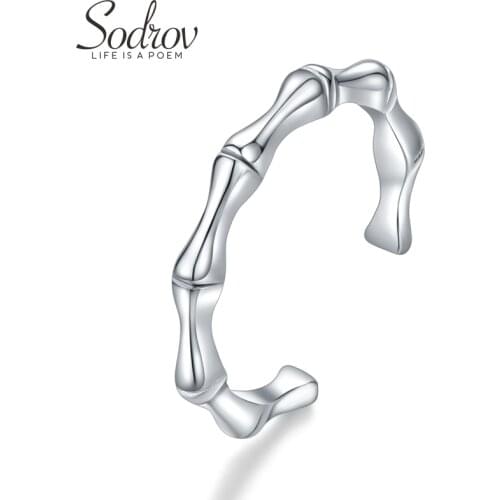 SODROV 925 Sterling Silver Open Bamboo Rings Singles Single Tail Ringing Index Finger Female Bones For Women Silver 925 Jewelry