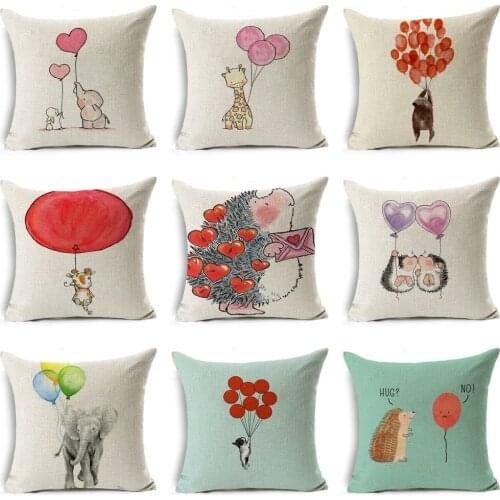 Modern Balloon Animal Cushion Cover Gouache Cartoon Elephant Giraffe Hedgehog Pillows Cover Home Decor Throw Pillow Case Gift