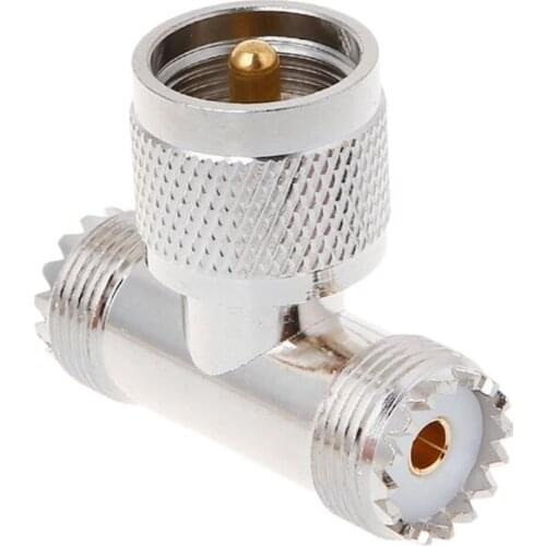 T-shape UHF Male PL259 To 2 UHF Female Adapter
