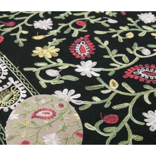 150*100cmHigh quality heavy Cashew flower embroidery fabric embroidered 40%wool+60%polyester fabric for winter coat/dress/suits