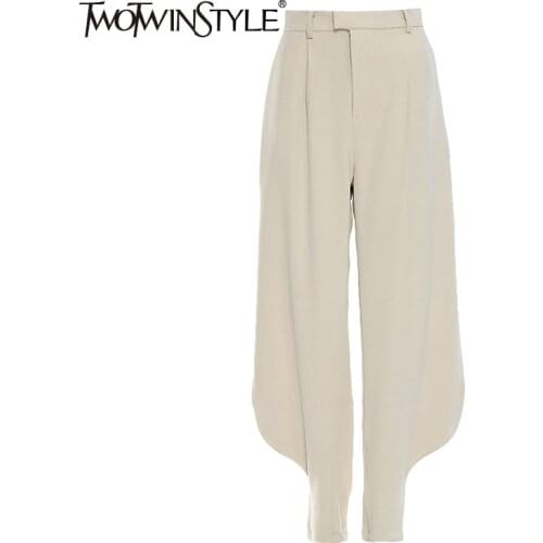 TWOTWINSTYLE Patchwork Casual Full Length Pants For Women High Waist Loose Solid Bloomers Female Fashion New Clothing 2021 Style