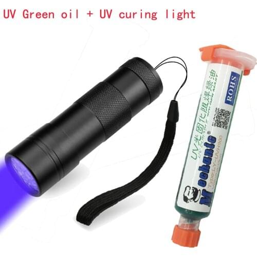 MECHANIC 10ML green UV solder mask PCB BGA paint prevent corrosive arcing Soldering Welding Fluxes Oil+ 12led UV curing light