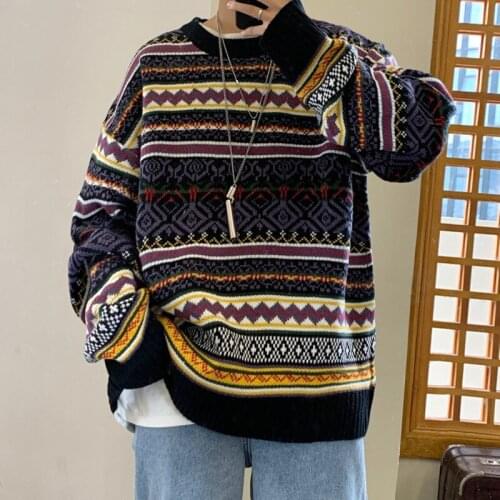 Winter Sweater Mens Warm Fashion Retro Casual O-neck Knit Pullover Men Streetwear Knitting Sweaters Male Sweter Clothes M-2XL