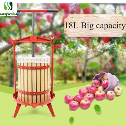18L Hand operate fruit Pulping Machine grape squeezing machine Wine Press Machine wooden basket apple juice extracting machine