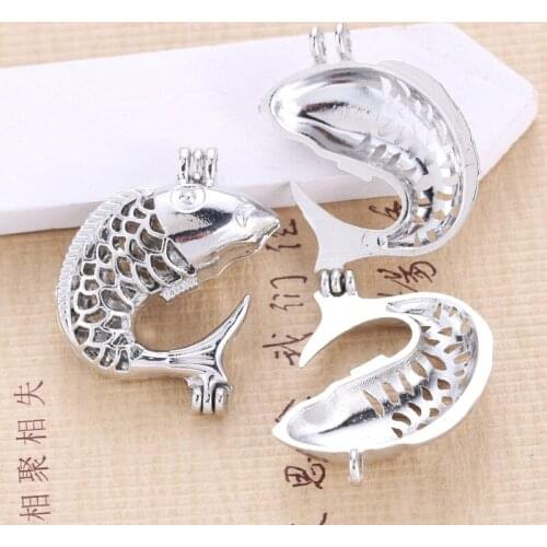 5pcs Fine Hollow Fish Pearl Cage Pendant Jewelry Aromatherapy Oil Diffuse Party Gifts Making Necklace Oyster Pearl