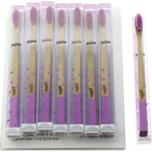 8Pcs/Box Women Girls Gift 18.5cm Flat Handle Purple Bristle Beautiful Pretty Adult Natural Bamboo Toothbrush