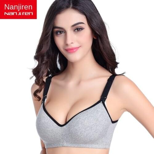 Pure Cotton Maternity Bra Solid Feeding Bra Adjustable Push Up Anti Sagging Non-Steel Ring Underwear