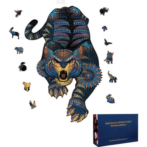 Wooden Toy Tiger Learning Jigsaw Puzzle Animal Puzzles Adults Stress Relief Toys for Kids Educational Boys Girls Children Games