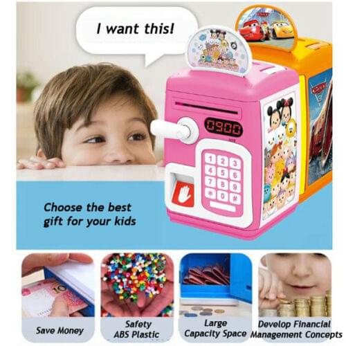 Kids Money Saving Bank Electronic Cash Coin Deposit Box Cartoon Fingerprint Sensing ATM Password Creative Children Gift Toys