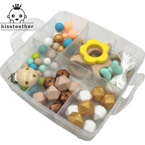 Baby Teether Wooden Starfish Silicone Beads Food Grade Silicone Teether DIY Teething Beech Wooden Accessories Nursing Teether