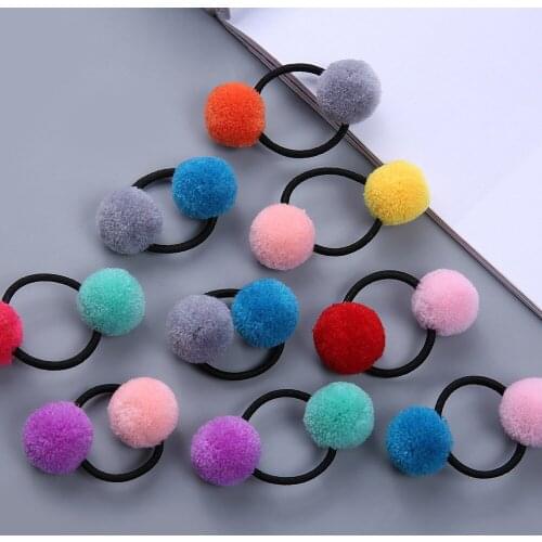 1 Pcs Fur Ball Elastic air ties Girls' Ponytail Holder Kids Rope Hair Band bows Hair Accessories with Lovely Girl